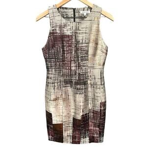 Elene Cassis Metaillic Geometric Pattern Sleeveless Midi Dress